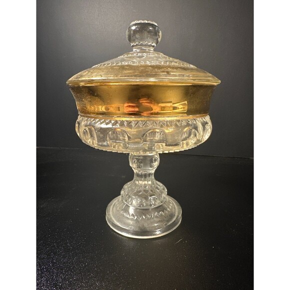 Antique EAPG Gold Flash Covered Compote 7" - Picture 2 of 10